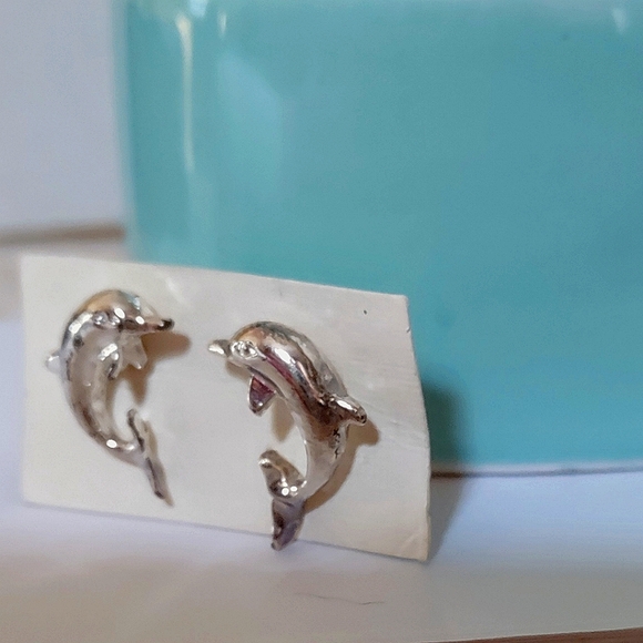 Silver Plated Dolphin Pierced Earrings - Picture 3 of 7